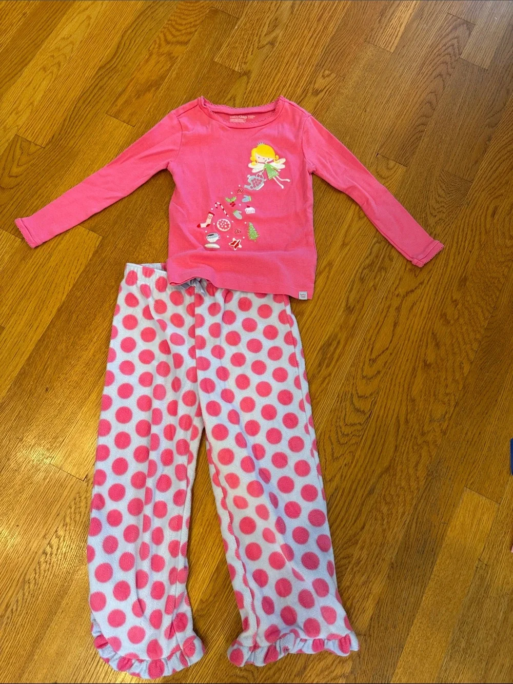 GAP Pink Long-Sleeve Fairy Top with Pink Polka Dot Pajama Pants